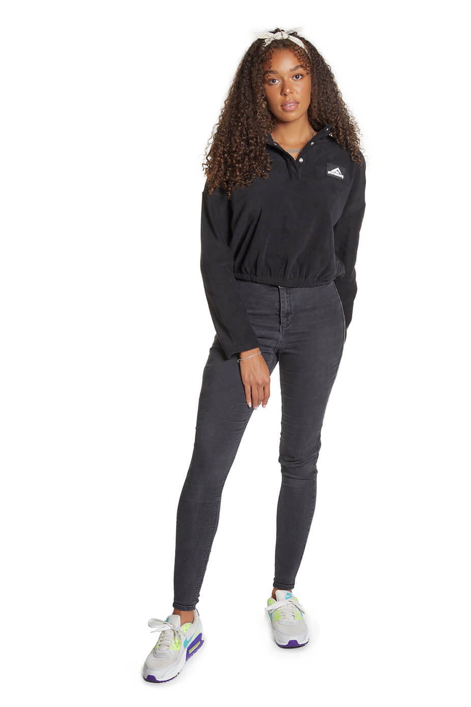 Black Micro Fleece Female Crop Jumper