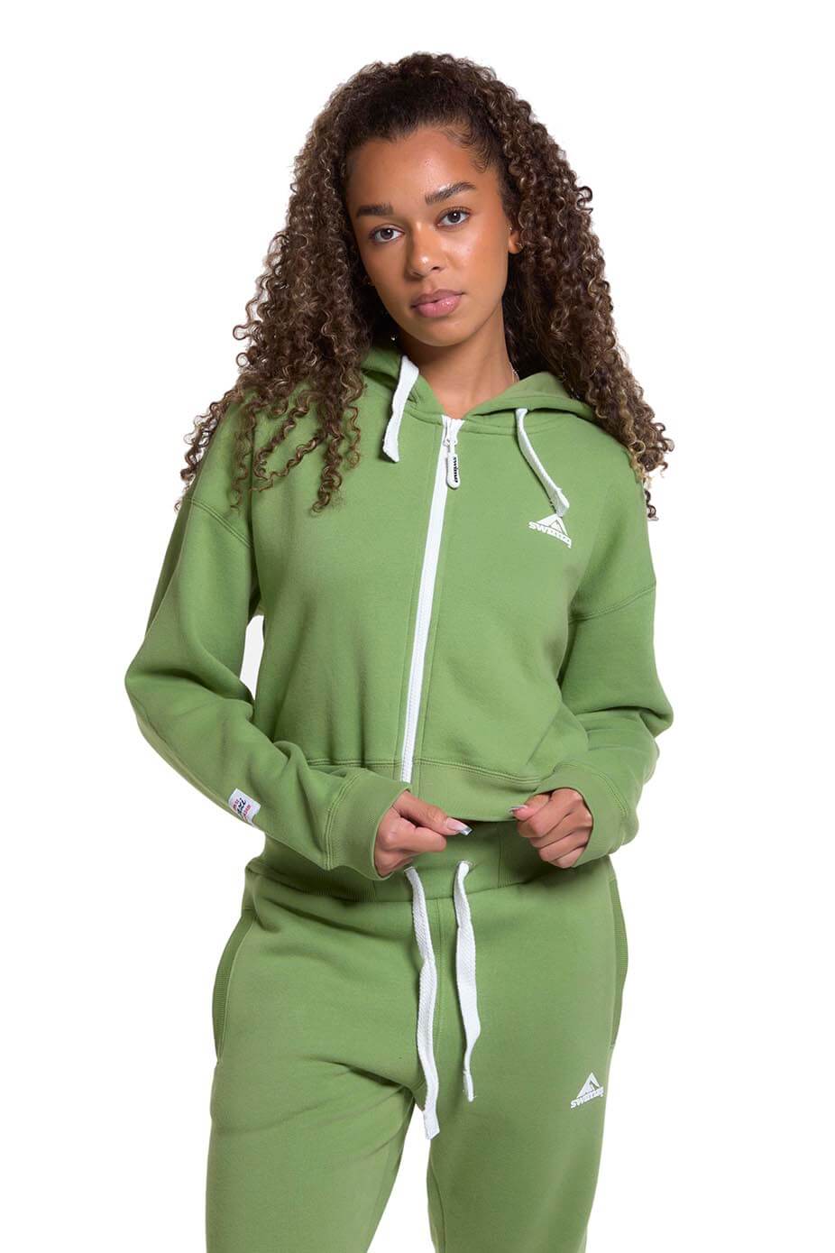 Kids Pistahio Zipped Crop Hoodie
