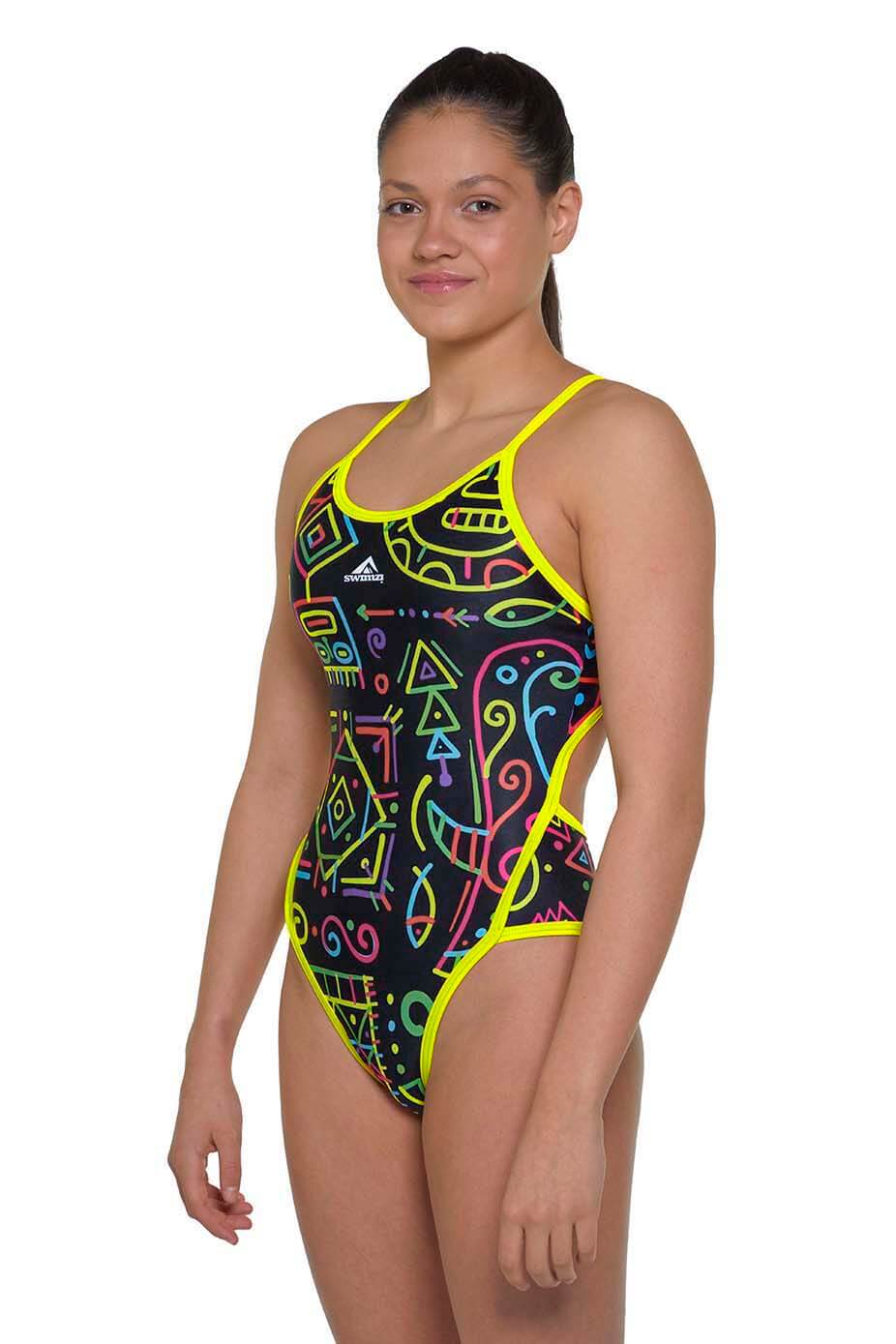 Swimzi Thin Strap Women's One-Piece swimsuit, Neon Aztec