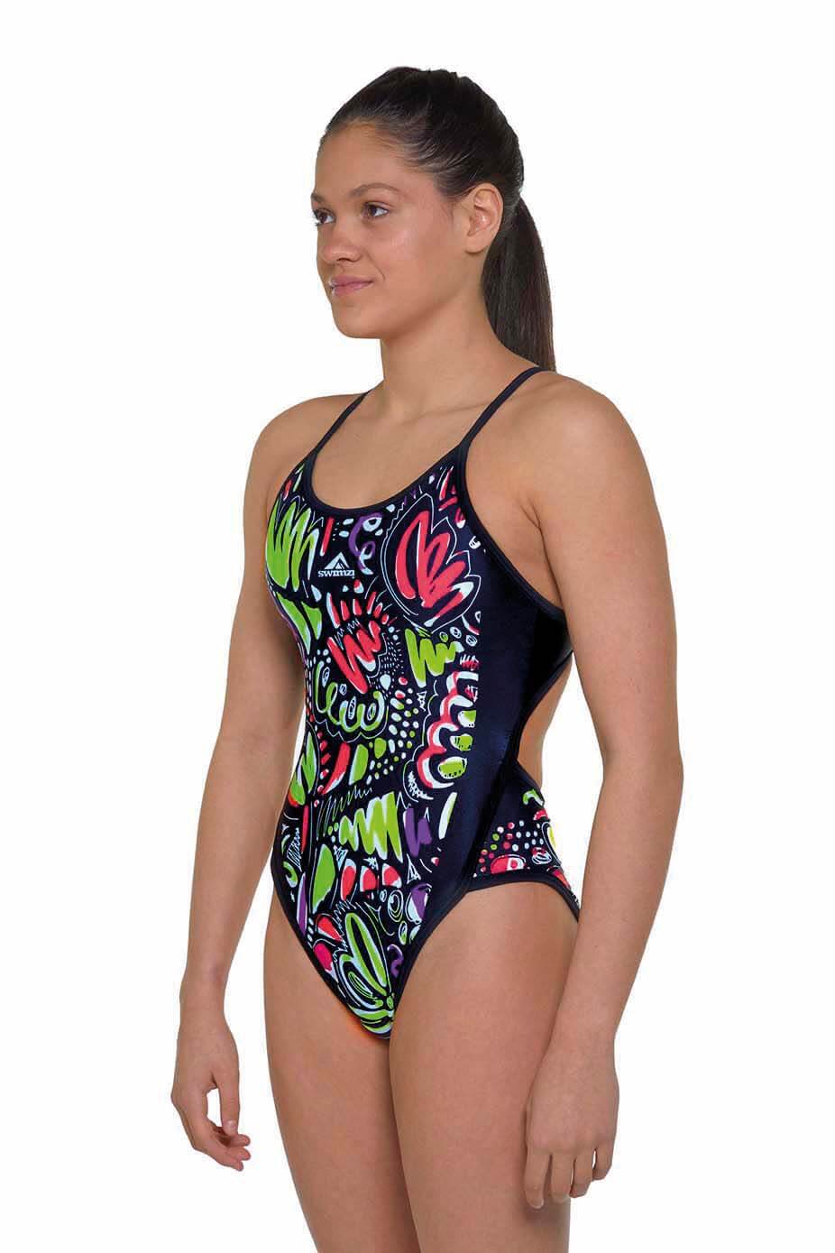 Girls' Thin Strap One-Piece swimsuit, Doodle in collaboration with 'Outofinkstudio'