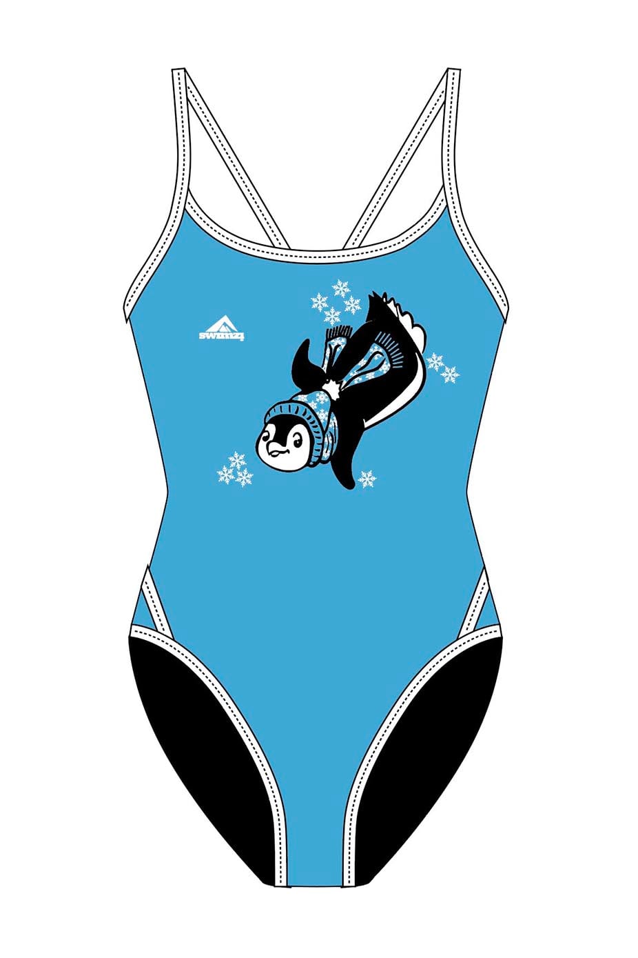 Polar Bear Challenge Adult Female Penguin Thinstrap Swimsuit - Blue image 0
