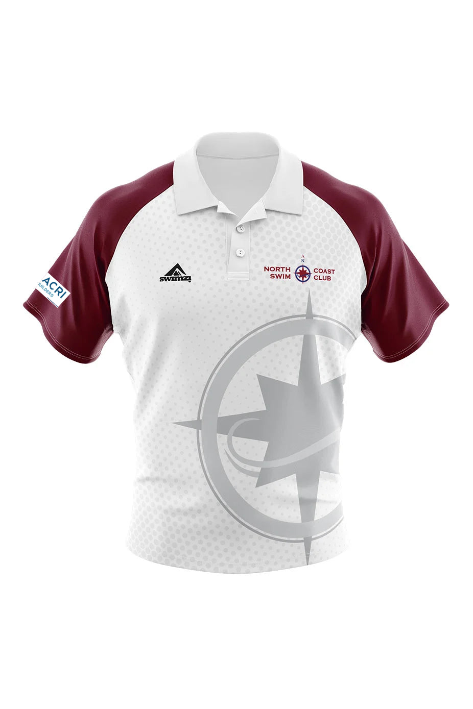 North Coast Swim Club Adult Unisex Supporters Shirt - Polo Neck - White/Maroon image 0