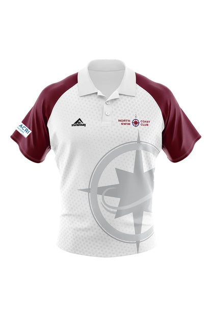 North Coast Swim Club Adult Unisex Supporters Shirt - Polo Neck - White/Maroon image 0