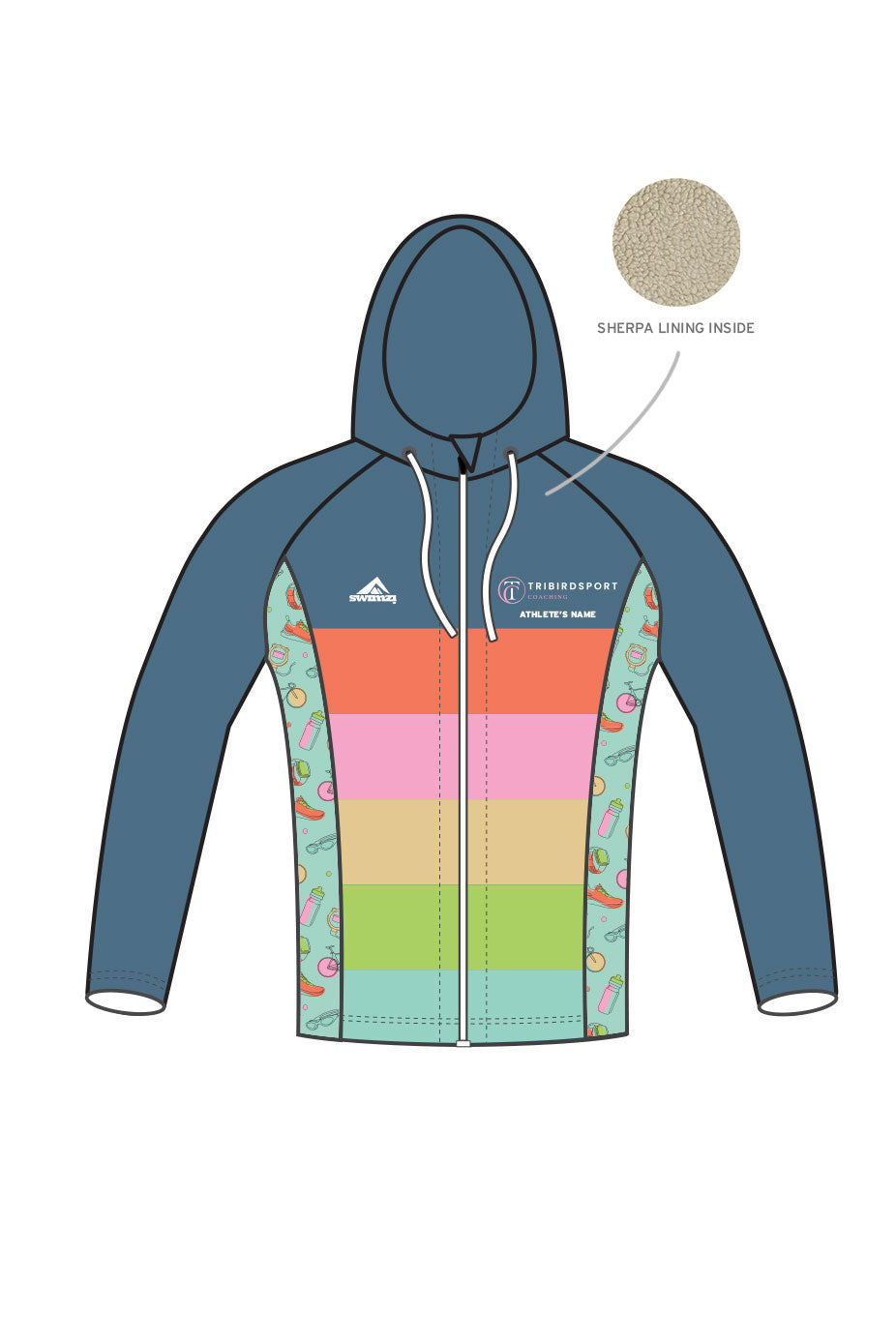 Tribirdsport Coaching Adult Unisex Winter Zipped Performance Hoodie - Blue image 0