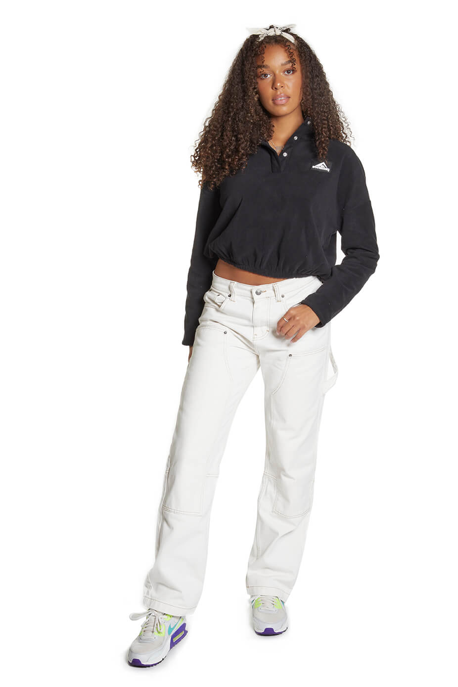 Black Micro Fleece Female Crop Jumper