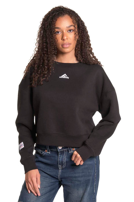 Kids Jet Black Crew Neck Crop Sweat