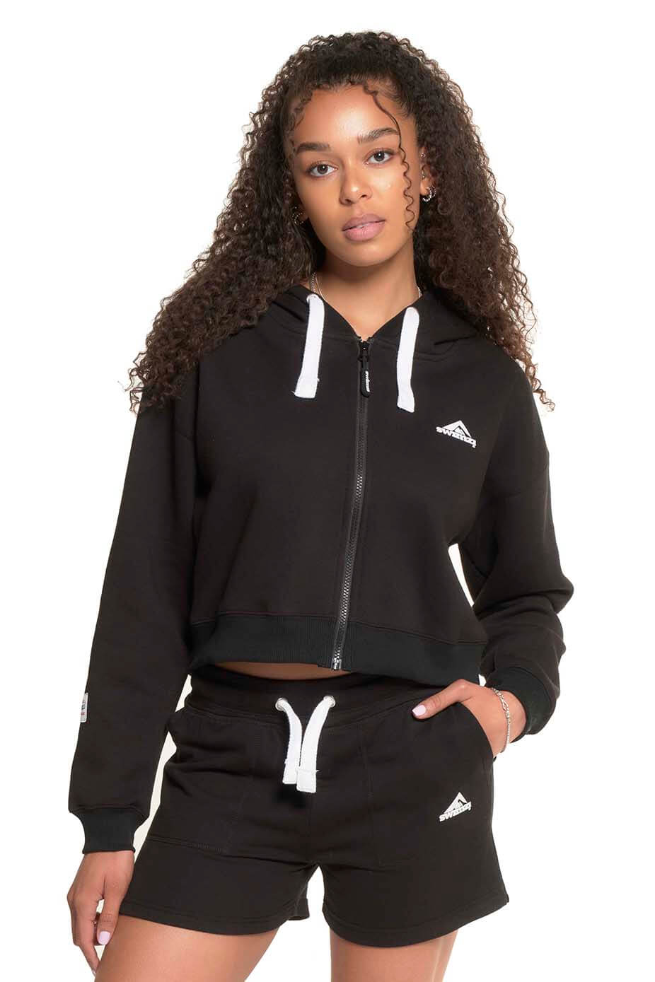 Kids Jet Black Zipped Crop Hoodie