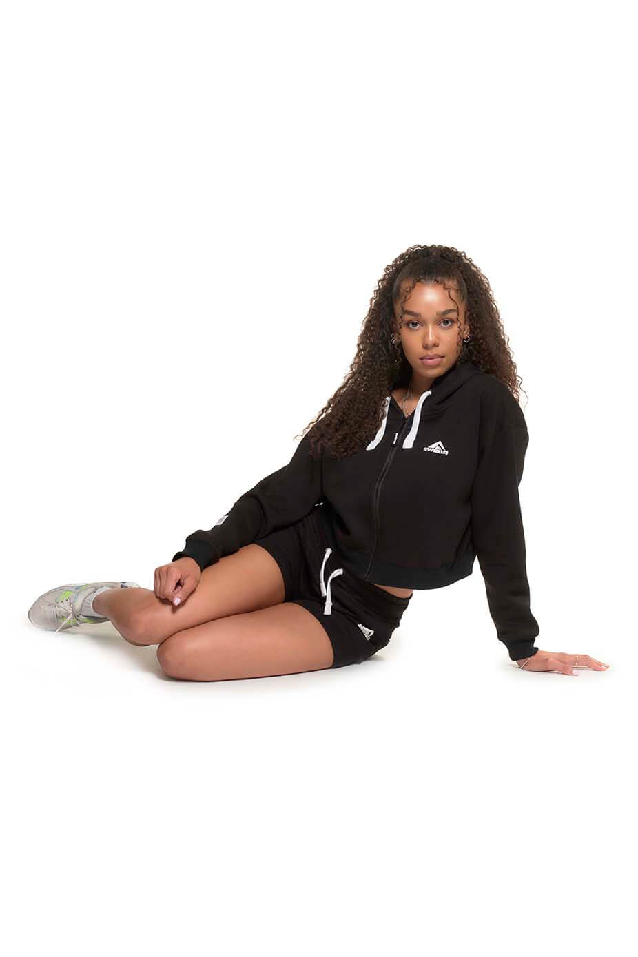 Jet Black Zipped Crop Hoodie