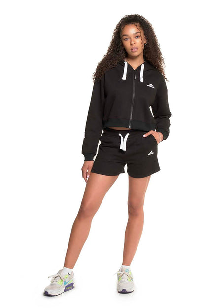 Jet Black Zipped Crop Hoodie