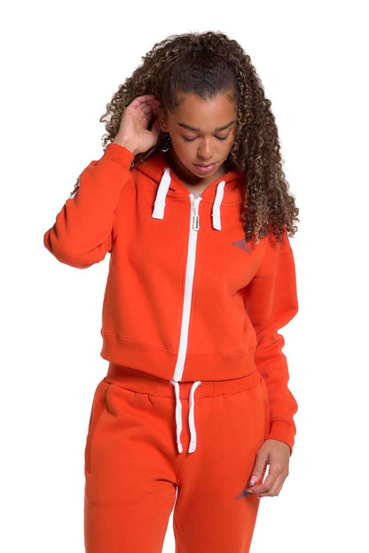 Autumn Orange Zipped Crop Hoodie