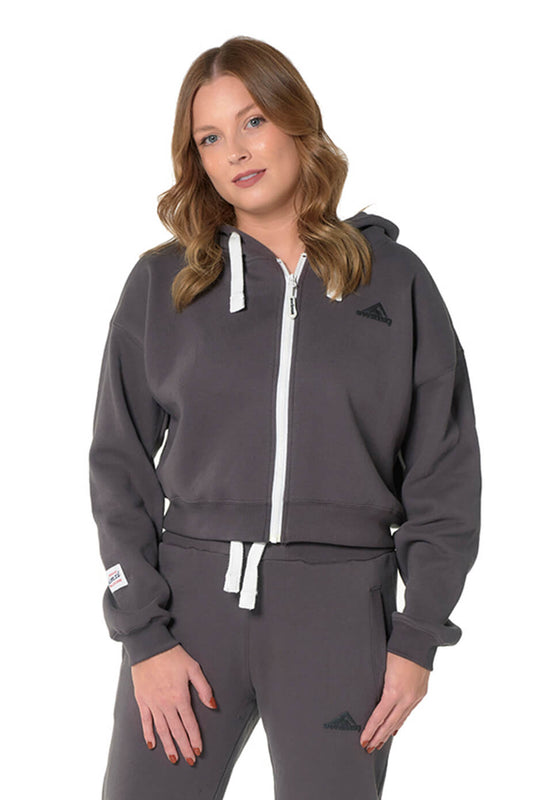 Graphite Zipped Crop Hoodie