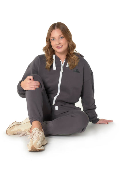 Graphite Zipped Crop Hoodie