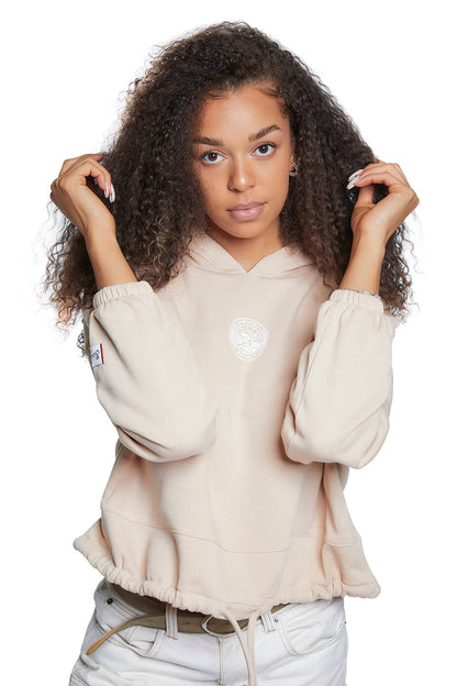 Nude  Oversized Cropped Pullover Hoodie