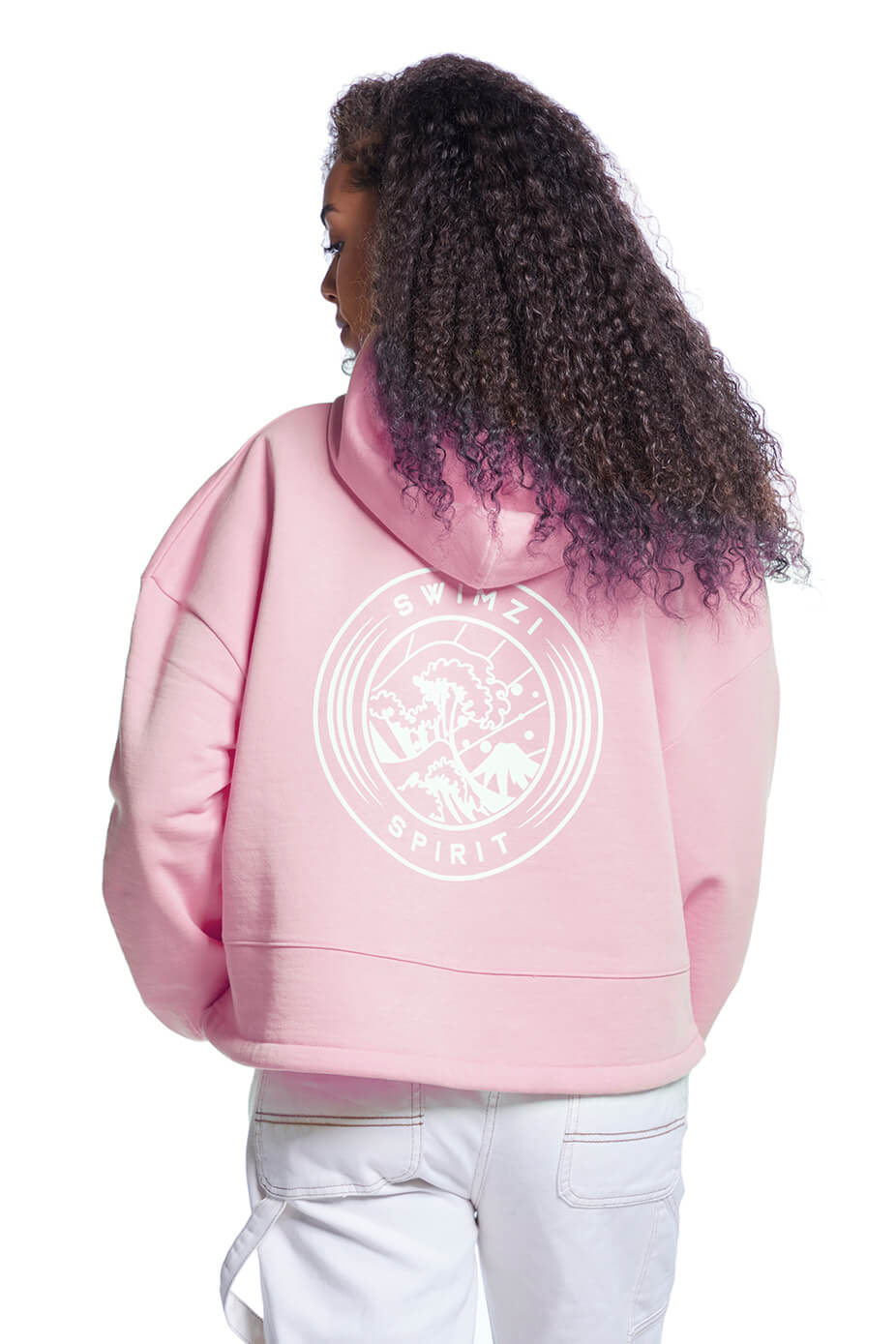 Pink Oversized Cropped Pullover Hoodie