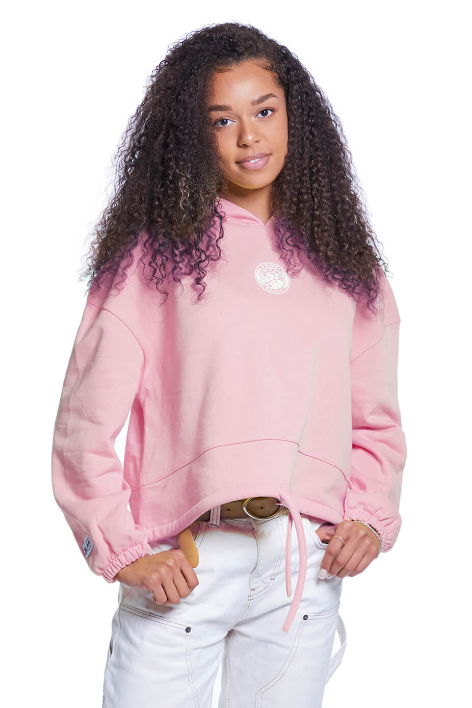 Pink Oversized Cropped Pullover Hoodie