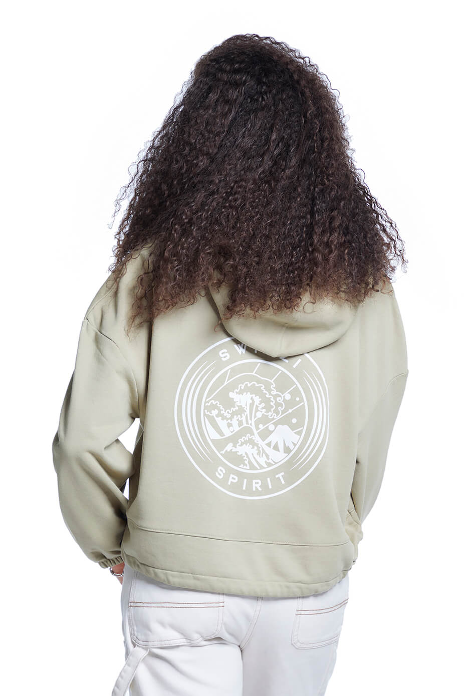 Sage Oversized Cropped Pullover Hoodie