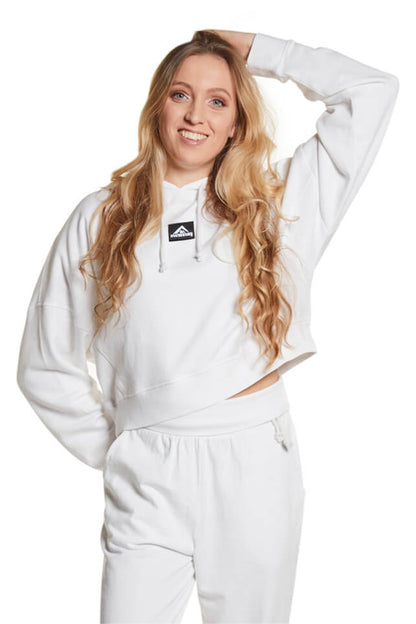 White Cropped Pullover Hoodie