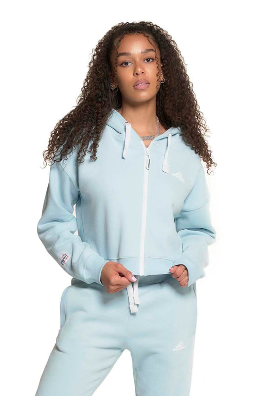 Duck Egg Blue Zipped Crop Hoodie