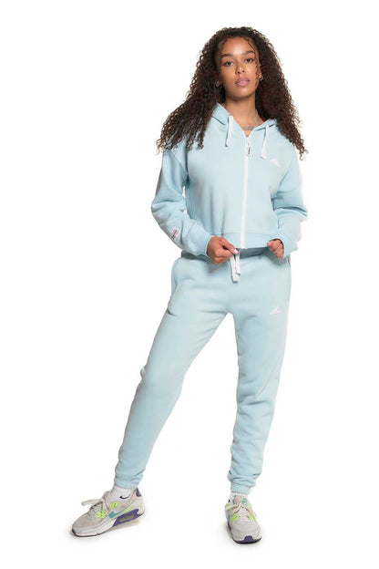 Duck Egg Blue Zipped Crop Hoodie