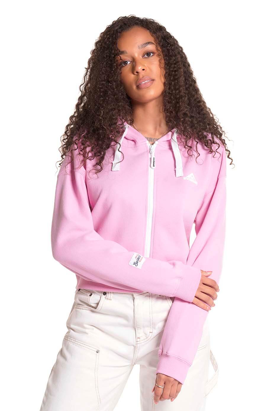 Kids Pink Zipped Crop Hoodie