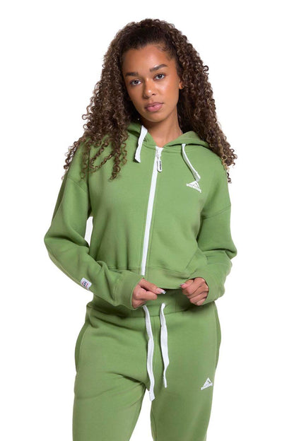 Pistahio Zipped Crop Hoodie