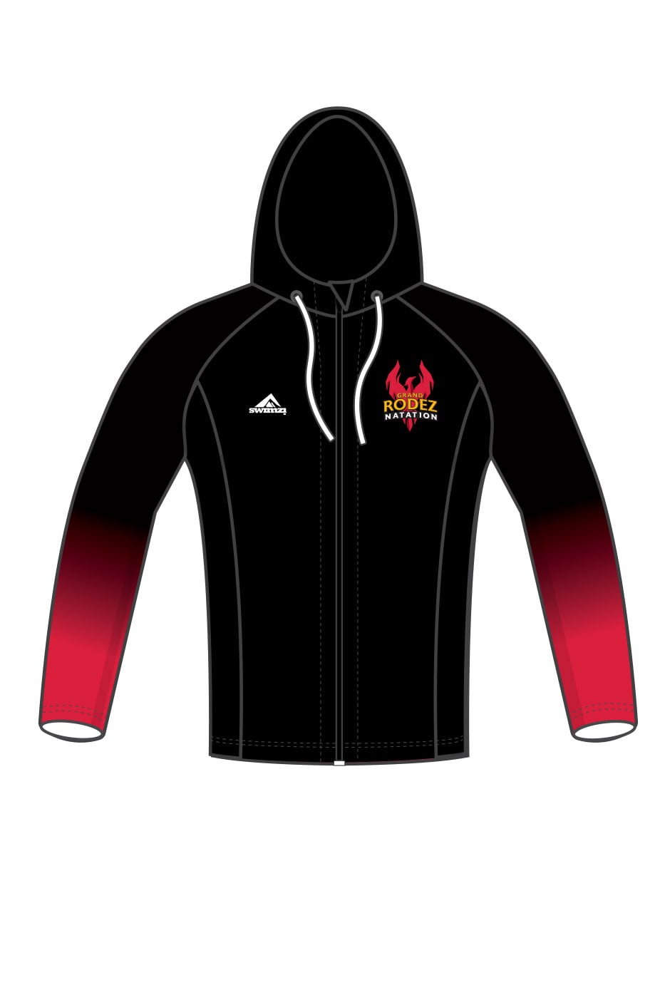 Rodez Natation Kids Unisex Zipped Performance Hoodie - Black