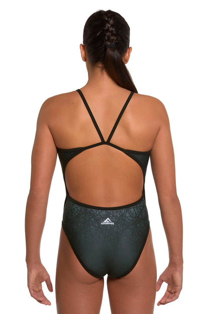 Girls' Thin Strap One-Piece swimsuit, Black Web