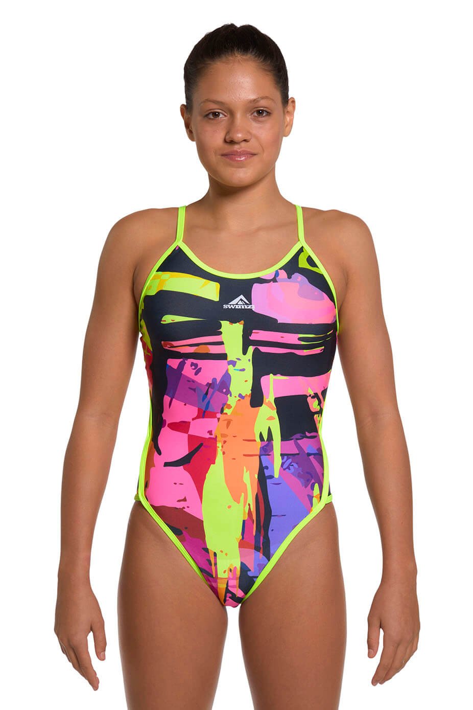 Girls' Thin Strap One-Piece swimsuit, Neon Reef