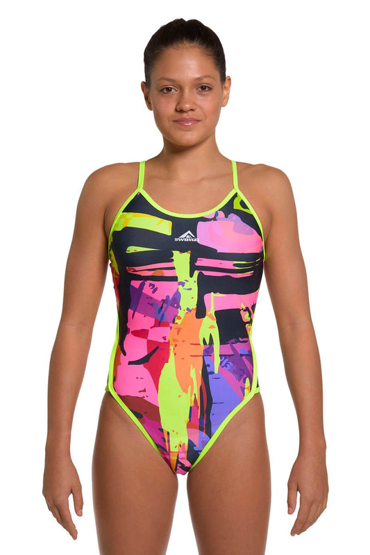 Girls' Thin Strap One-Piece swimsuit, Neon Reef