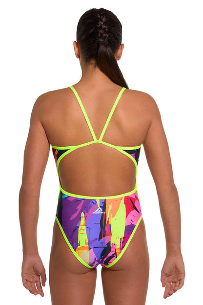 Girls' Thin Strap One-Piece swimsuit, Neon Reef