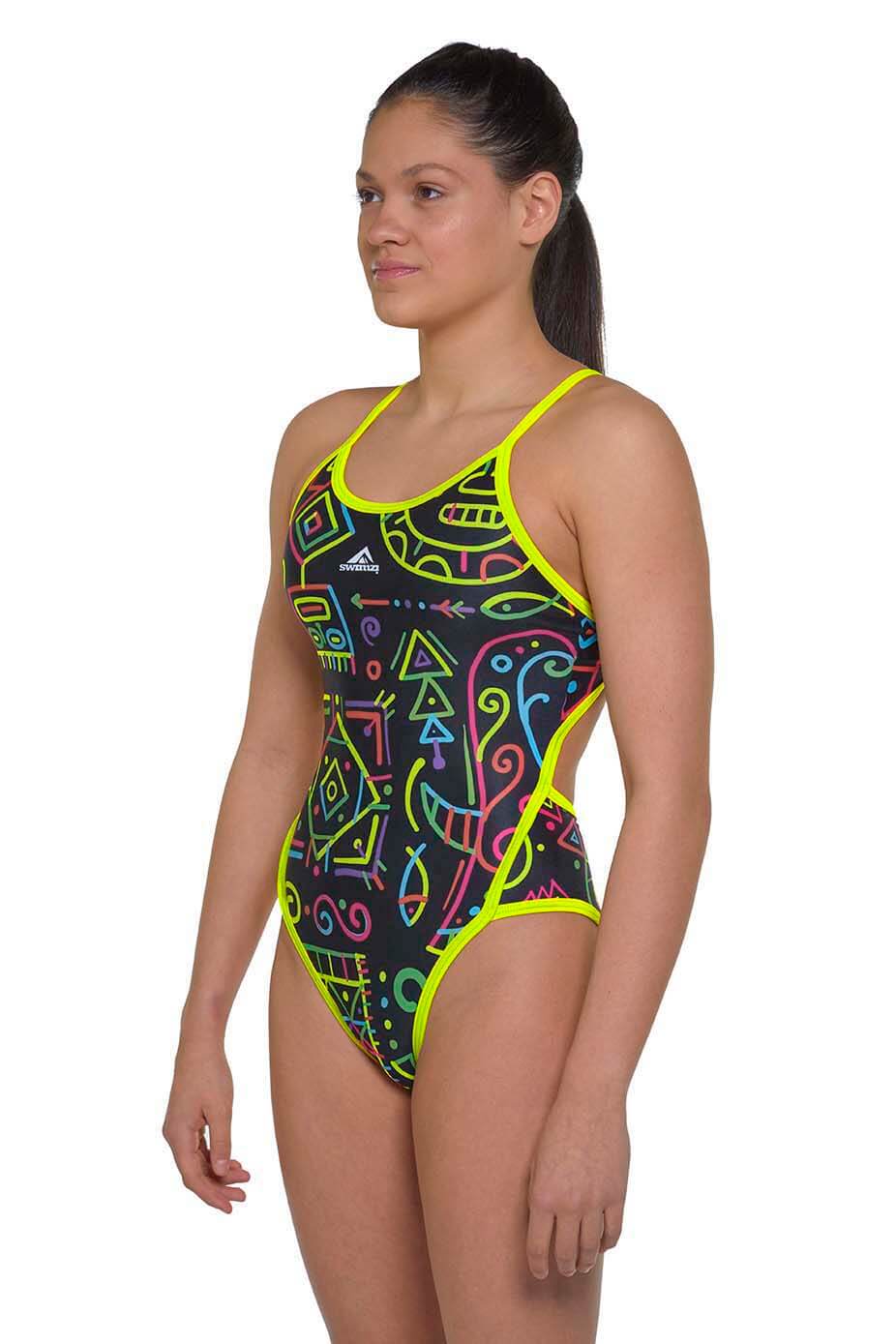 Swimzi Thin Strap Women's One-Piece swimsuit, Neon Aztec