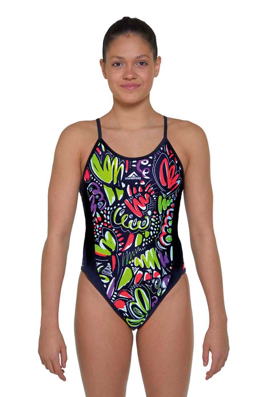Girls' Thin Strap One-Piece swimsuit, Doodle in collaboration with 'Outofinkstudio'