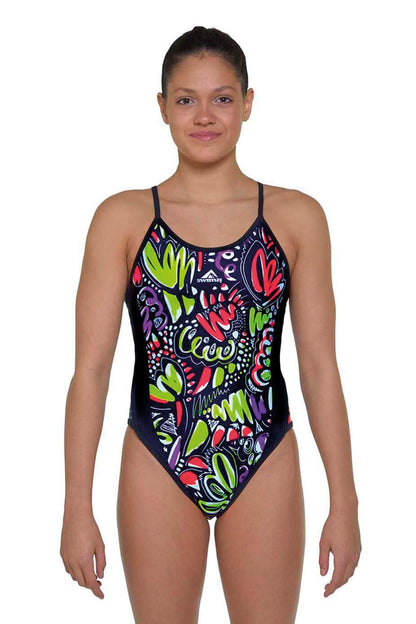 Girls' Thin Strap One-Piece swimsuit, Doodle in collaboration with 'Outofinkstudio'