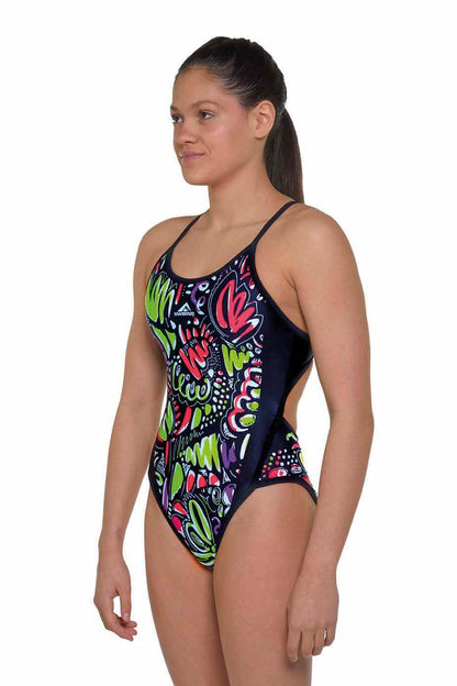Girls' Thin Strap One-Piece swimsuit, Doodle in collaboration with 'Outofinkstudio'