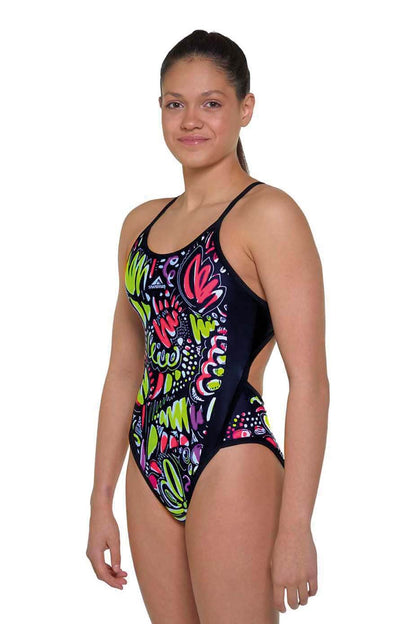 Swimzi Thin Strap Women's One-Piece swimsuit, Doodle in collaboration with 'Outofinkstudio'