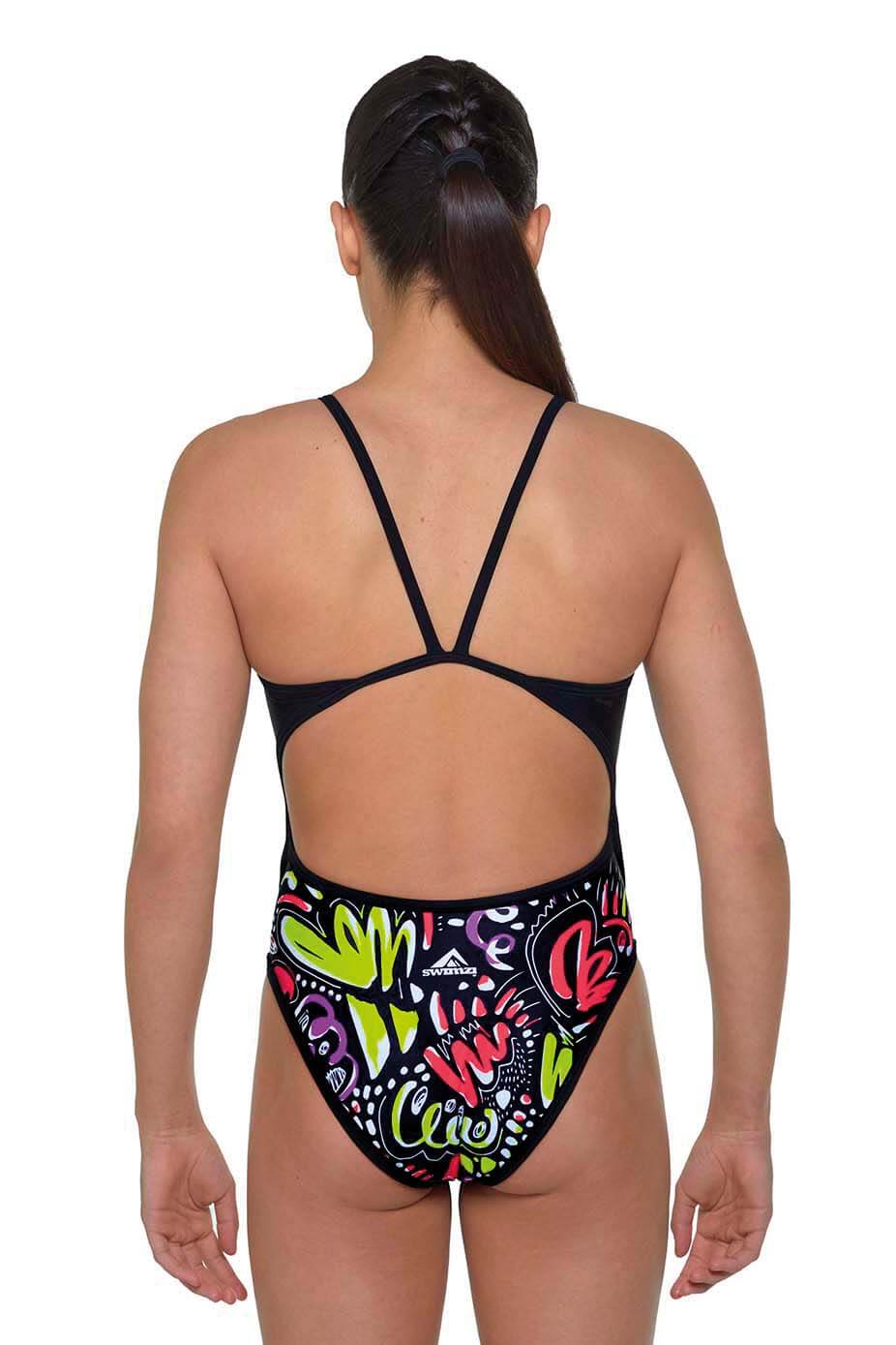 Swimzi Thin Strap Women's One-Piece swimsuit, Doodle in collaboration with 'Outofinkstudio'