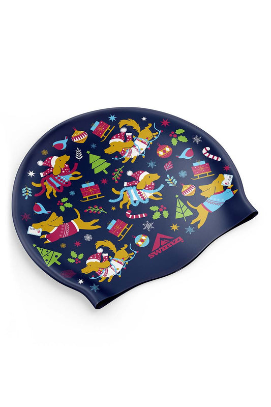 Christmas Dogs  Swim Cap - Navy