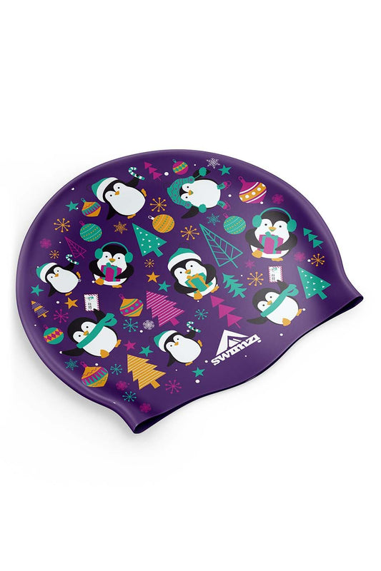 Christmas Penguins Swim Cap -Purple