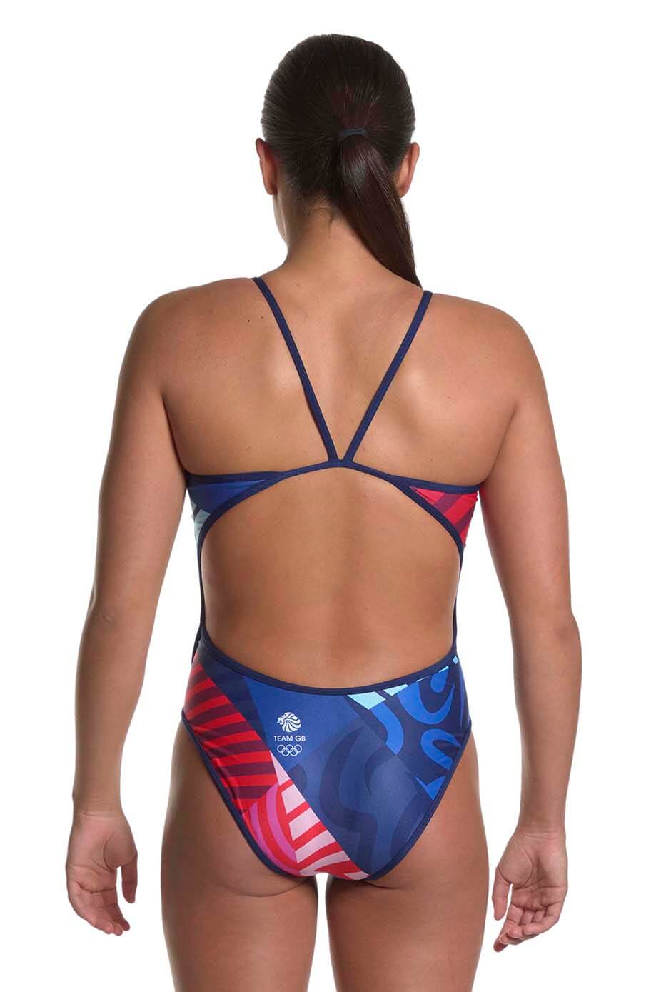 Team GB Girls' Paris 24 Thin Strap One-Piece swimsuit - Red, White & Blue