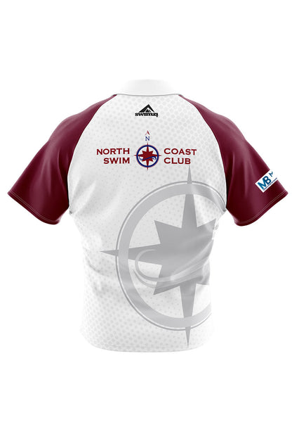 North Coast Swim Club Adult Unisex Supporters Shirt - Polo Neck - White/Maroon image 1