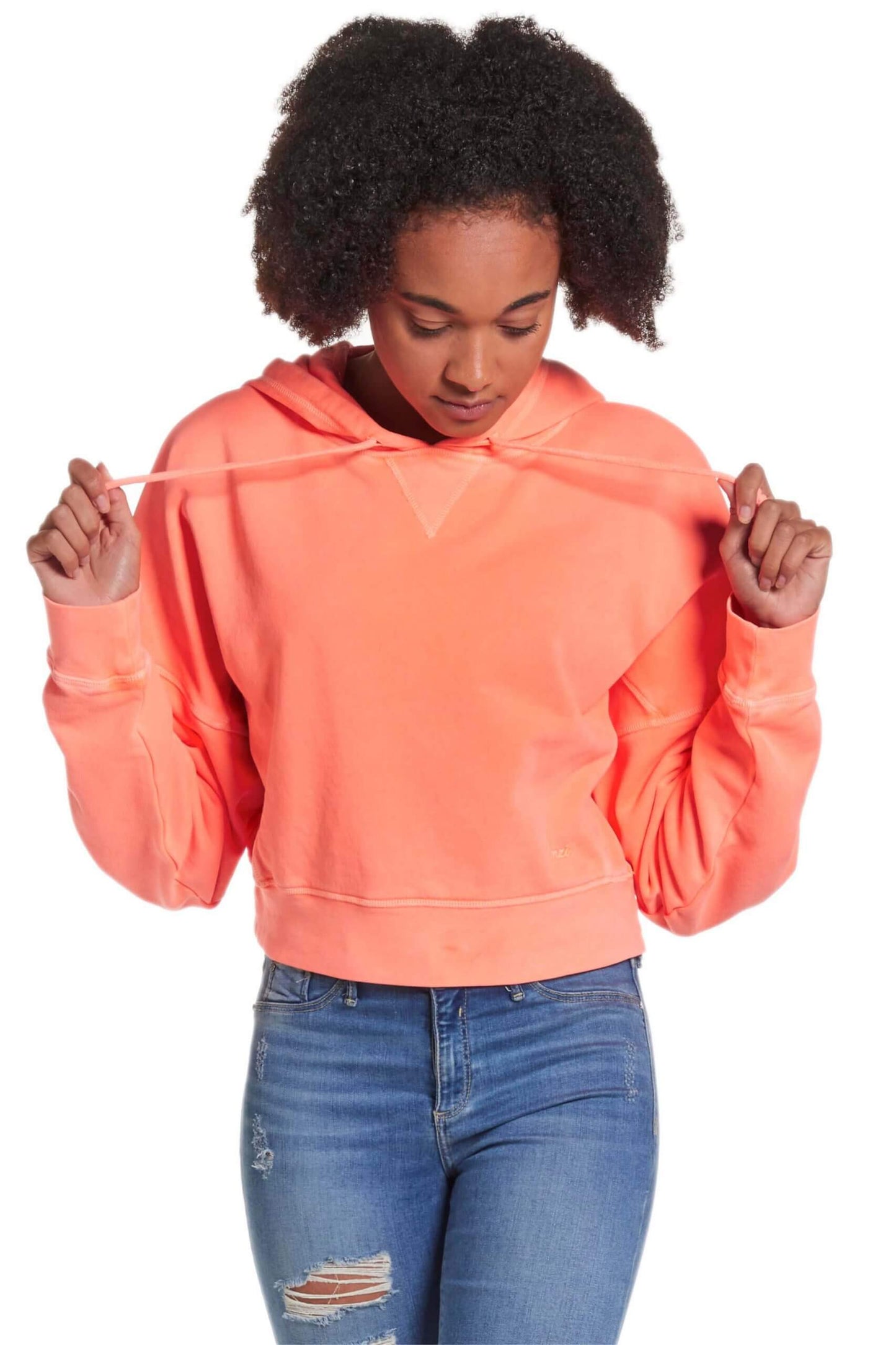Kids Fluorescent Tangerine - Hoodie Crop Jumper