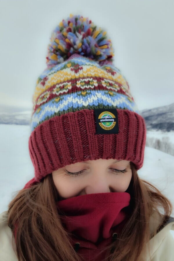 Claret & Blue Fairisle Super Bobble Hat - Image 2