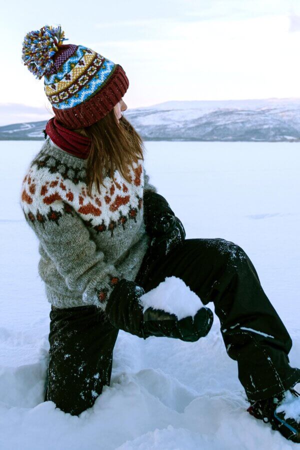 Claret & Blue Fairisle Super Bobble Hat - Image 5