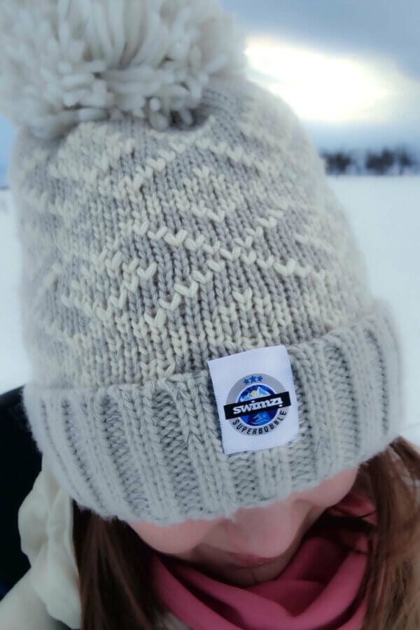 Silver Grey and White Nordic Super Bobble Hat - Image 2