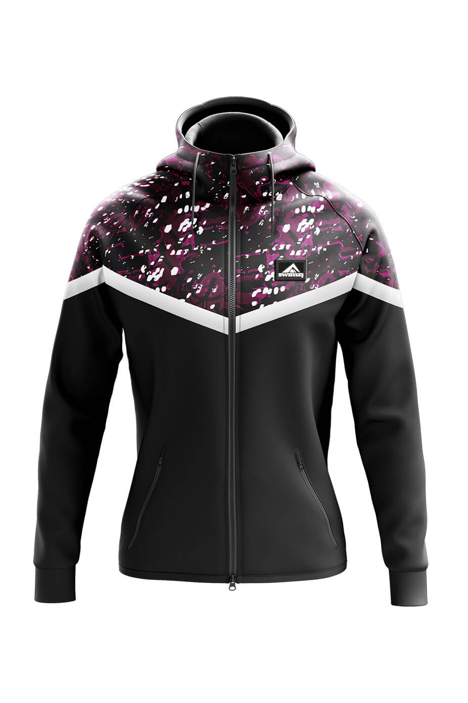 Female Performance Zipped Hoodie Black and Pink Swimzi