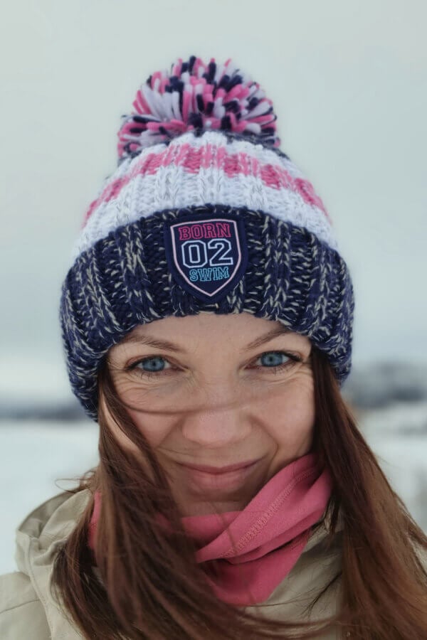 Navy Pink Rib Reflective Super Bobble Hat - Image 2