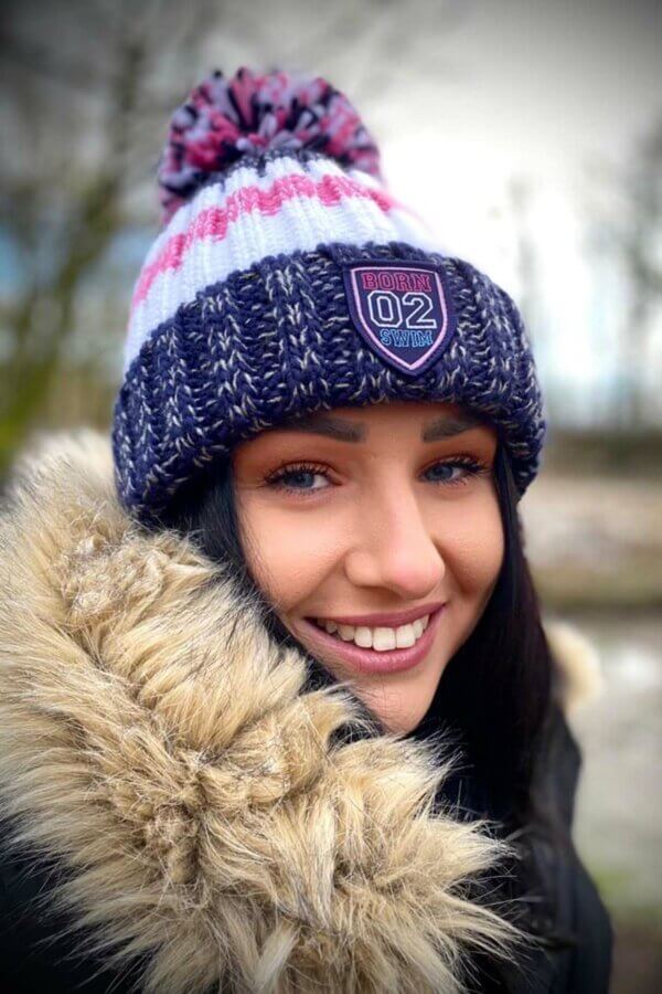 Navy Pink Rib Reflective Super Bobble Hat - Image 5