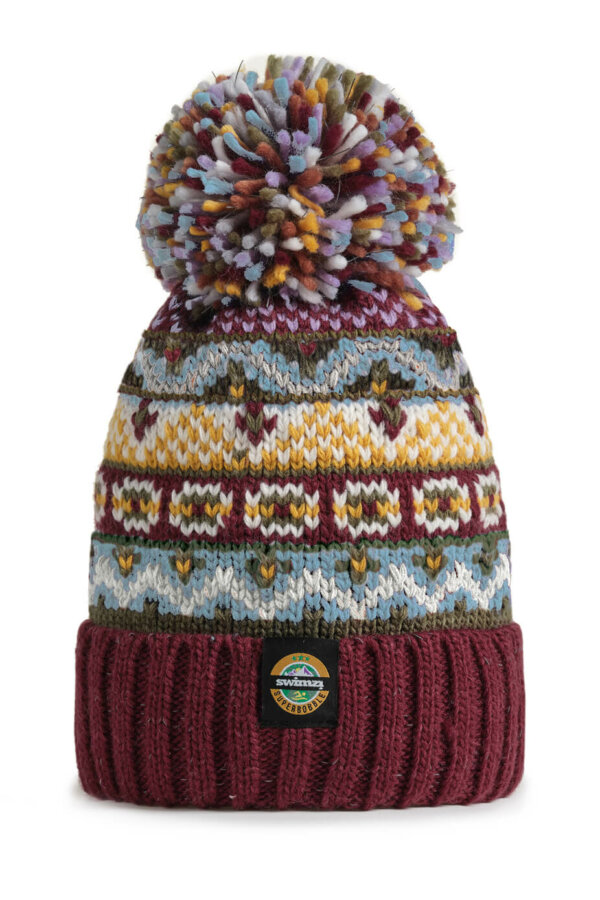 Claret & Blue Fairisle Super Bobble Hat
