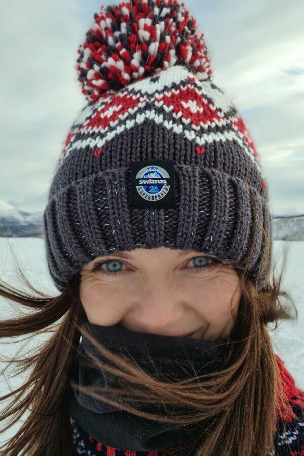 Graphite Red Tyrol Nordic Knit Reflective Super Bobble Hat - Image 2