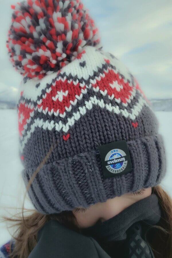 Graphite Red Tyrol Nordic Knit Reflective Super Bobble Hat - Image 4